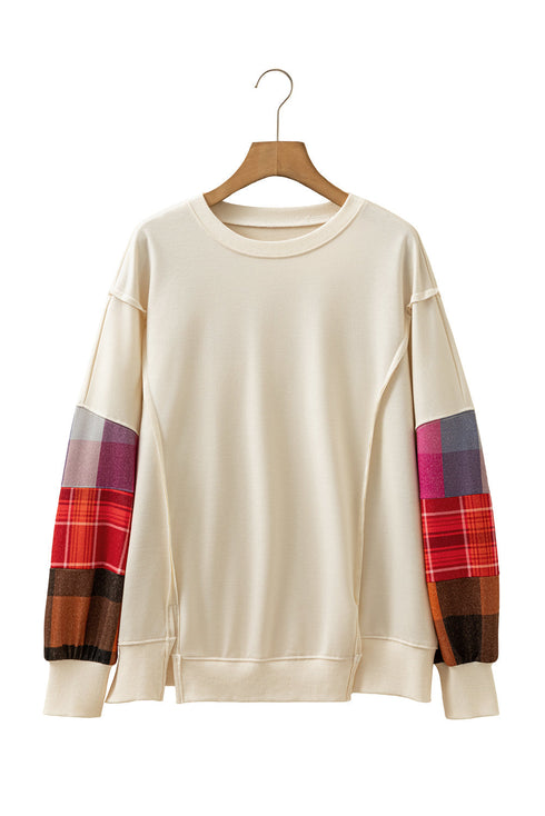 Mixed Media Plaid Exposed Seam Patchwork Top