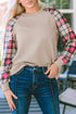 Mixed Media Quilted Body With Plaid Sleeve Pullover