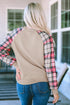 Mixed Media Quilted Body With Plaid Sleeve Pullover