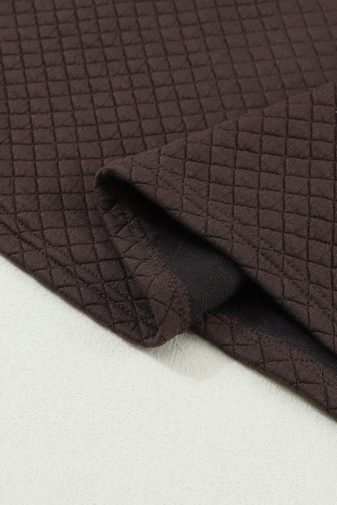 Mixed Media Quilted Body With Plaid Sleeve Pullover