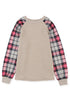 Mixed Media Quilted Body With Plaid Sleeve Pullover