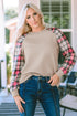 Mixed Media Quilted Body With Plaid Sleeve Pullover