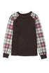 Mixed Media Quilted Body With Plaid Sleeve Pullover