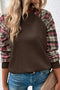 Mixed Media Quilted Body With Plaid Sleeve Pullover