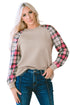 Mixed Media Quilted Body With Plaid Sleeve Pullover