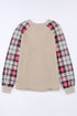 Mixed Media Quilted Body With Plaid Sleeve Pullover