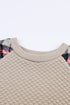 Mixed Media Quilted Body With Plaid Sleeve Pullover