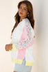 Mixed Media Raw Edge Floral Print Pullover Top