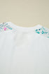 Mixed Media Raw Edge Floral Print Pullover Top
