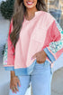 Mixed Media Raw Edge Floral Print Pullover Top