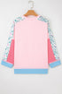 Mixed Media Raw Edge Floral Print Pullover Top