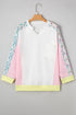 Mixed Media Raw Edge Floral Print Pullover Top