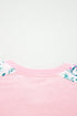 Mixed Media Raw Edge Floral Print Pullover Top