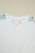 Mixed Media Raw Edge Floral Print Pullover Top