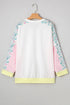 Mixed Media Raw Edge Floral Print Pullover Top