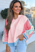Mixed Media Raw Edge Floral Print Pullover Top