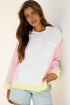 Mixed Media Raw Edge Floral Print Pullover Top