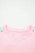 Mixed Media Raw Edge Floral Print Pullover Top