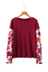 Mixed Media Ribbed Knit Floral Sleeve Top