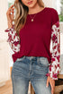 Mixed Media Ribbed Knit Floral Sleeve Top