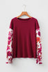 Mixed Media Ribbed Knit Floral Sleeve Top