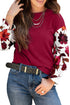 Mixed Media Ribbed Knit Floral Sleeve Top