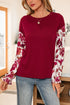 Mixed Media Ribbed Knit Floral Sleeve Top