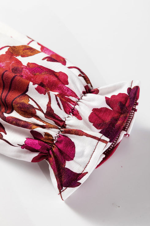 Mixed Media Ribbed Knit Floral Sleeve Top