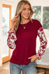 Mixed Media Ribbed Knit Floral Sleeve Top