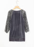 Mixed Media Velvet And Animal Print Lantern Sleeve Blouse
