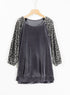 Mixed Media Velvet And Animal Print Lantern Sleeve Blouse
