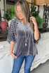 Mixed Media Velvet And Animal Print Lantern Sleeve Blouse