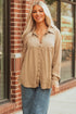Mixed Media Waffle Knit Button Down Shirt