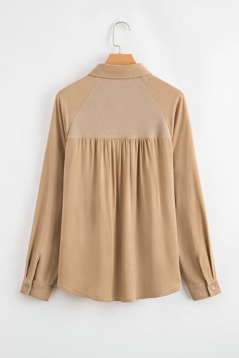 Mixed Media Waffle Knit Button Down Shirt