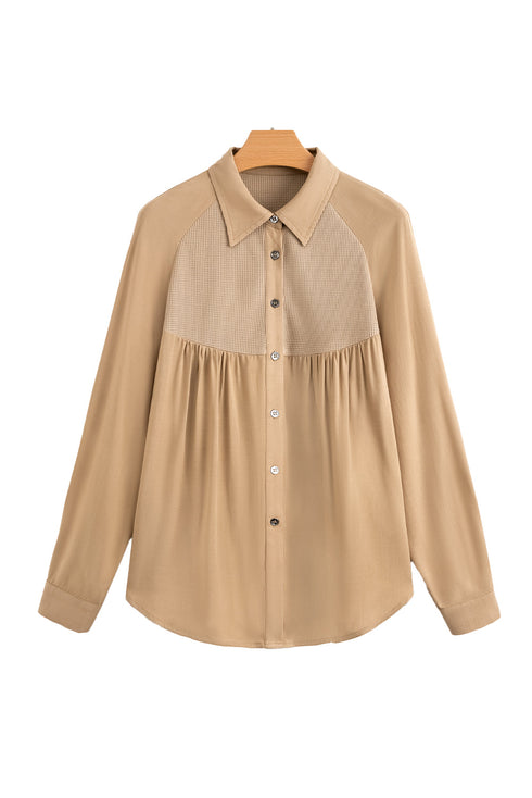 Mixed Media Waffle Knit Button Down Shirt