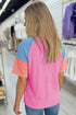 Mixed Panel Corded Texture Twisted Front Tee