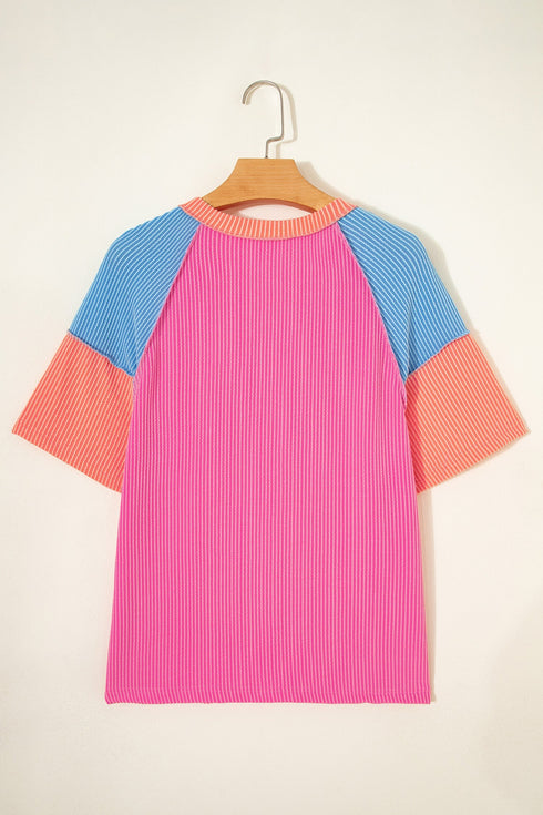 Mixed Panel Corded Texture Twisted Front Tee