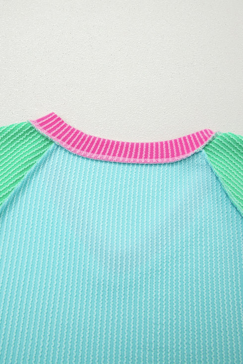 Mixed Panel Corded Texture Twisted Front Tee