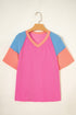 Mixed Panel Corded Texture Twisted Front Tee