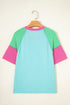 Mixed Panel Corded Texture Twisted Front Tee
