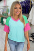 Mixed Panel Corded Texture Twisted Front Tee