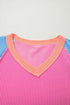 Mixed Panel Corded Texture Twisted Front Tee