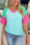 Mixed Panel Corded Texture Twisted Front Tee