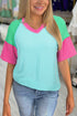 Mixed Panel Corded Texture Twisted Front Tee