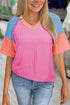 Mixed Panel Corded Texture Twisted Front Tee