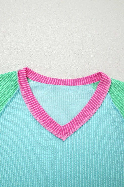 Mixed Panel Corded Texture Twisted Front Tee