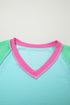 Mixed Panel Corded Texture Twisted Front Tee