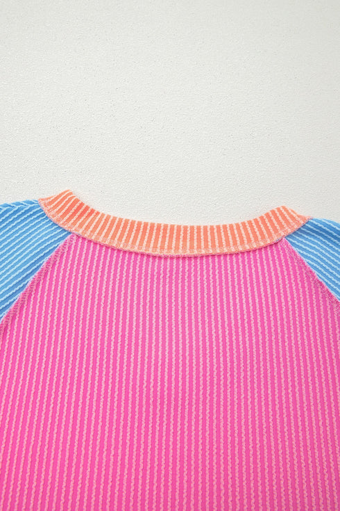 Mixed Panel Corded Texture Twisted Front Tee
