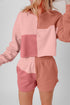 Mixed Panel Patchwork Long Sleeve Short Set