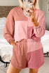 Mixed Panel Patchwork Long Sleeve Short Set